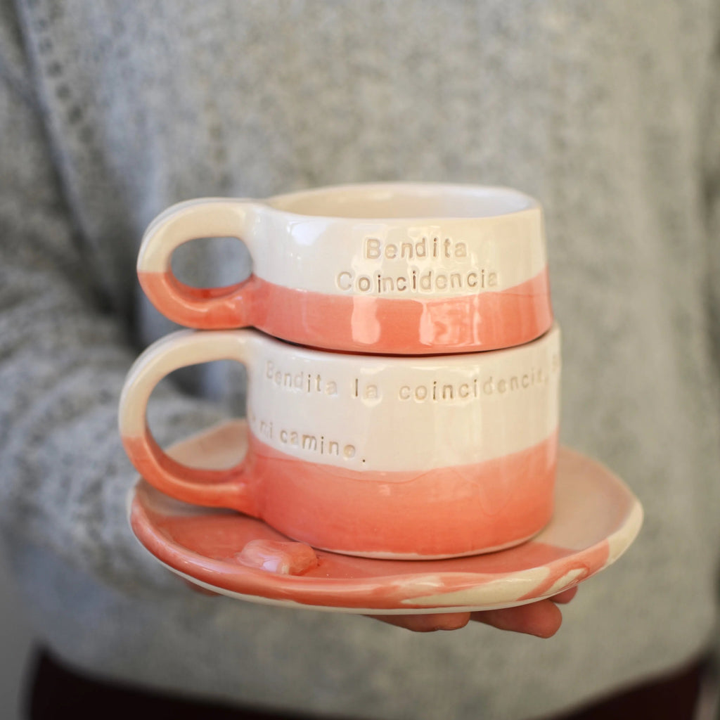 Conjunto de tazas apilables de cerámica artesanal Maia, personalizables con texto, varios colores disponibles