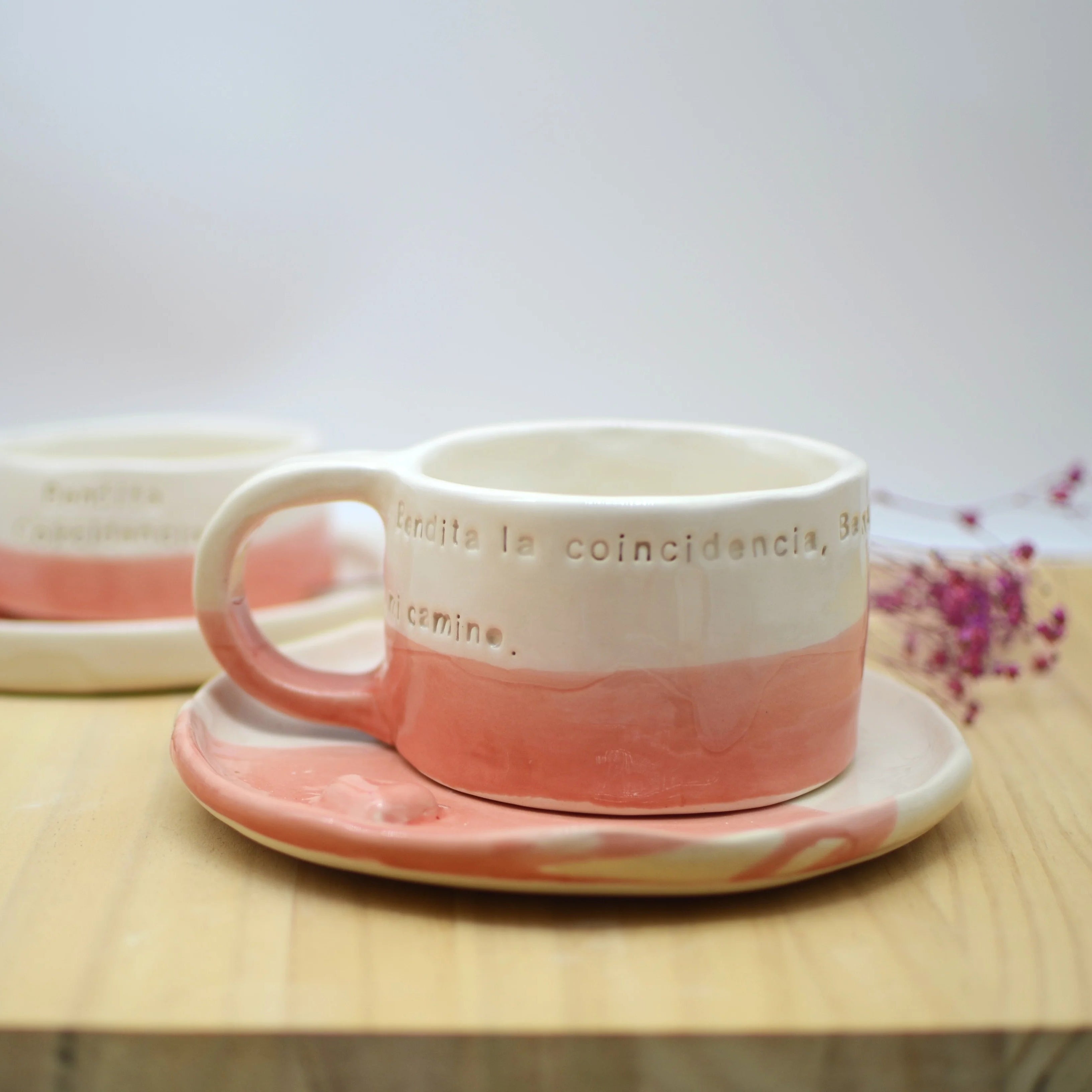 Conjunto tazas cerámica Maia personalizable con nombre o frase, regalo único artesanal